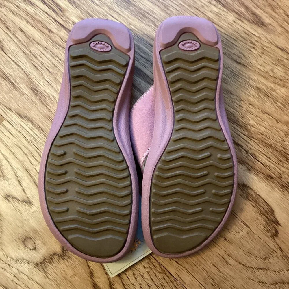 NWT UGGS KIDS Layback Suede Leather & Fleece Flip Flop Sandals Shoes in Pink 2